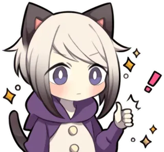 👍 fille chat, animé, kawaii, mignon, autocollant, dessin animé, pouce levé whatsapp sticker