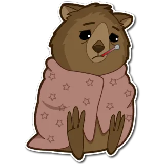 🤒 bear, sick, cold, flu, thermometer, blanket, animal, cartoon telegram sticker