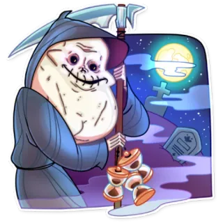 😞 ceifador, morte, foice, esqueleto, lápides, luar, sinistro, assustador, Halloween telegram sticker