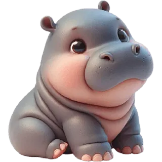 😔 하마, 하마, 동물, 귀여운, 만화, 회색, 포유류 telegram sticker