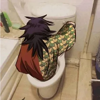 🥲 Giyu Tomioka Demon Slayer anime, toilet, funny, meme, demon slayer, giyu tomioka telegram sticker