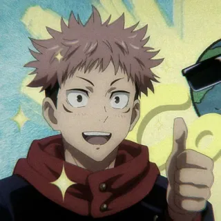 ✨ Yuji Itadori Jujutsu Kaisen Anime, Personaje, Pulgar arriba, Alegre, Sudadera roja, Sonrisa, Sticker telegram sticker