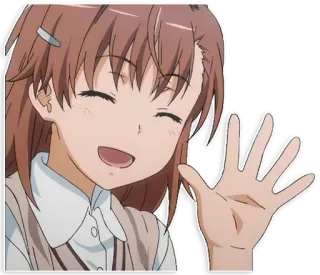 😄 Misaka Mikoto A Certain Scientific Railgun anime, chica, Misaka Mikoto, saludando, linda, personaje telegram sticker