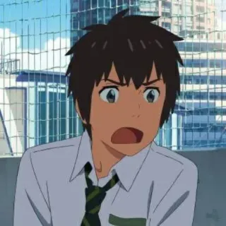 😠 Taki Tachibana Your Name Anime, geschockt, überrascht, männlich, Charakter, Junge whatsapp sticker
