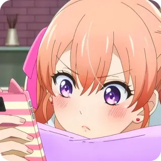 ⭐️ anime girl, phone, pink, cute, cartoon telegram sticker