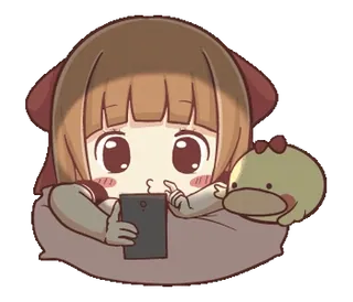 🍞 Мультфильм, Аниме, Девушка, Телефон, Милый, Персонаж, Иллюстрация telegram sticker