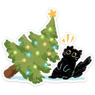🎄 giáng sinh, cây thông noel, mèo, động vật, ngày lễ, dễ thương, hoạt hình whatsapp sticker