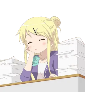 😴 Anime, Mädchen, blond, müde, Büro, Papierkram telegram sticker