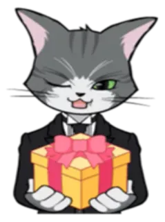 🎁 고양이, 동물, 선물, 선물, 상자, 귀여운, 일러스트, 만화 telegram sticker