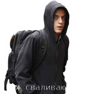 🏃 Я сваливаю man, hoodie, backpack, russian, text telegram sticker