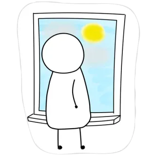 🤔 janela, boneco palito, sol, sonhar acordado, contemplação, olhando, simples, desenho whatsapp sticker