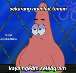 😏 Patrick Star Spongebob Squarepants sekarang ngechat teman kaya ngedm selebgram patryk rozgwiazda, spongebob, mem, kreskówka, śmieszne, mem internetowy telegram sticker