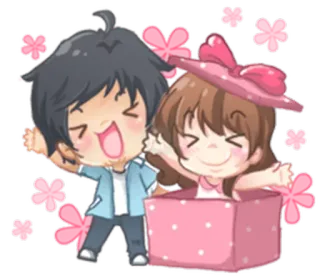 🎁 anime, cartoon, happy, love, couple, cheerful, cute, kawaii whatsapp sticker