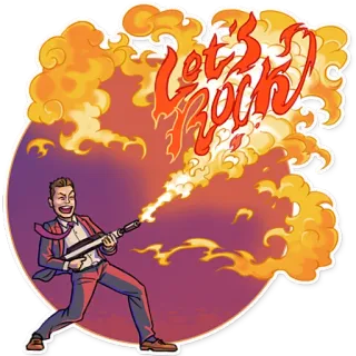 😈 Let's Rock! broń, ogień, skała, mężczyzna, garnitur telegram sticker