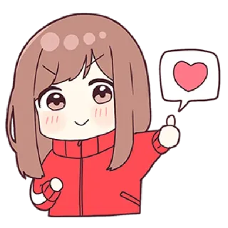 👍 cartoon, anime, meisje, liefde, hart, schattig, kawaii, duim omhoog telegram sticker