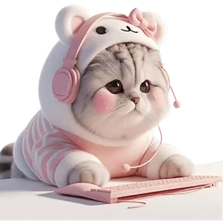 🤓 kat, schattig, kawaii, koptelefoon, roze, dier, toetsenbord telegram sticker