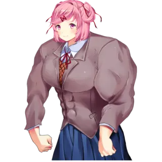 💪 Natsuki Doki Doki Literature Club anime, manga, muscular, buff, videogame, ddlc telegram sticker