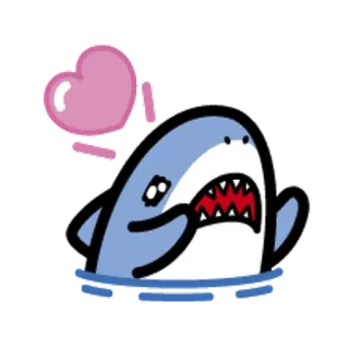 🐯 Squalo, Cartone animato, Carino, Animale, Mare, Cuore whatsapp sticker