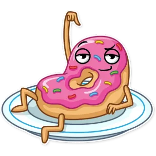 🍩 bánh donut, đồ ăn, món tráng miệng, hoạt hình, nhân vật, hài hước telegram sticker