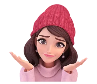😌 mujer, encogerse de hombros, duda, lindo, ilustración, dibujos animados, sombrero rojo telegram sticker