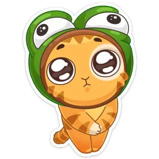 🐸 chat, grenouille, dessin animé, animal, mignon, kawaii, animal de compagnie telegram sticker
