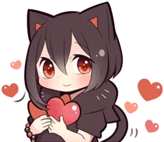 🖤 Anime, Kawaii, Catgirl, Coração, Fofo, Amor, Adesivo whatsapp sticker