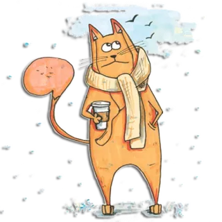 🙁 кот, шарф, кофе, зима, милый, животное, мультфильм telegram sticker