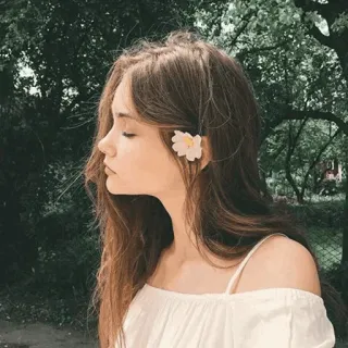 ✖️ gadis, bunga, potret, alam, wanita muda, berambut cokelat, profil telegram sticker