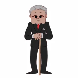 👨‍🦳 Cartone animato, Uomo, Completo, Bastone, Anziano, Abbigliamento formale telegram sticker