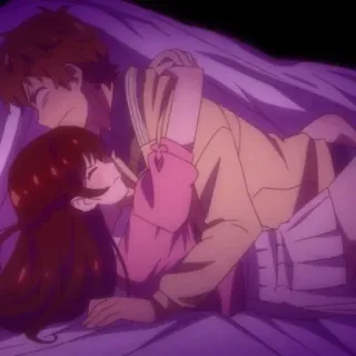 ❤️ Anime, Couple, Lit, Romance, Relation, Dormir, Dessin animé, Amour whatsapp sticker