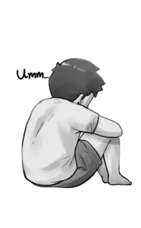 😔 Umm... seduto, ragazzo, triste, cartone animato, monocromatico telegram sticker