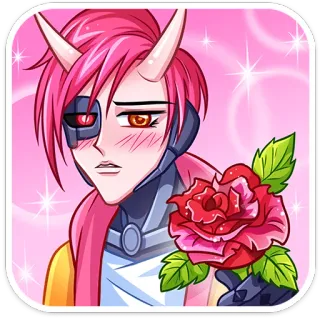 🌹 อนิเมะ, ปีศาจ, กุหลาบ, ไซบอร์ก, ผมสีชมพู, มังงะ, ศิลปะ, สติกเกอร์ telegram sticker
