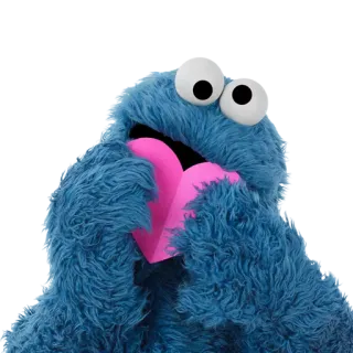 ❤ Cookie Monster Sesame Street คุกกี้มอนสเตอร์, เซซามีสตรีท, น่ารัก, สัตว์ประหลาด, หัวใจ, ความรัก telegram sticker