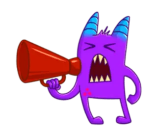 📢 Monster, Megafon, Cartoon, Süß, Lila, Hörner whatsapp sticker