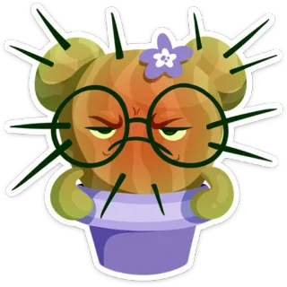 😡 cacto, planta, flor, óculos, rabugento, vaso, desenho animado, engraçado whatsapp sticker