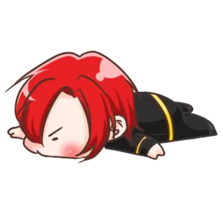 😠 Chibi, Anime, Mangá, Cansado/a, Cabelo ruivo, Deitado/a whatsapp sticker