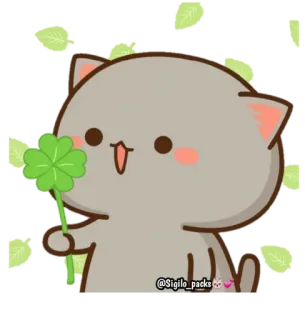 🍀 kot, czterolistna koniczyna, szczęście, słodki, zwierzę whatsapp sticker