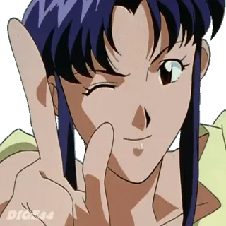 ☝️ Misato Katsuragi Neon Genesis Evangelion Anime, Segno di pace, Occhiolino, Misato, Evangelion telegram sticker