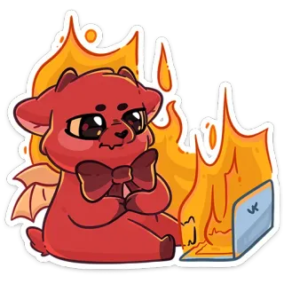 🔥 diabeł, demon, ogień, słodki, laptop, komputer, naklejka, kreskówka whatsapp sticker