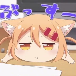 😞 ぶっすー アニメ, 猫耳, 可愛い, 漫画, ちび, 退屈, 猫娘 whatsapp sticker