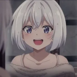 😍 动漫女孩, 短发, 白发, 可爱, 微笑 telegram sticker