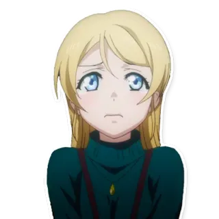 😢 Eli Ayase Love Live! anime, personagem, cabelo loiro, olhos azuis, idol escolar, fofo, preocupado, triste telegram sticker