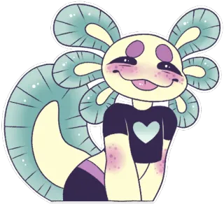 ☺️ ajolote, lindo, animal, dibujos animados, pegatina, corazón, personaje telegram sticker