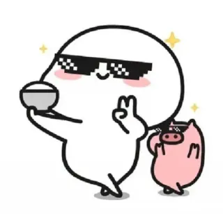 ✨ desenho animado, personagem, porco, óculos de sol, legal, sinal de paz telegram sticker