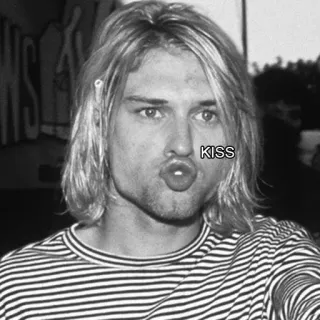 💋 Kurt Cobain KISS 亲吻, 音乐家, 歌手, 黑白 telegram sticker