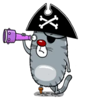 ☠ 고양이, 해적, 스티커, 만화, 웃긴, 동물, 안대, 망원경 telegram sticker