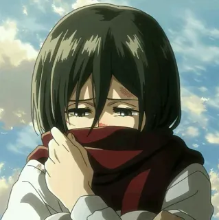 🕸 Mikasa Ackerman Attack on Titan Anime, Traurig, Weinend, Schal, Mikasa, Attack on Titan, AOT whatsapp sticker