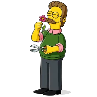 🌻 Ned Flanders The Simpsons Ned Flanders, The Simpsons, Karakter Kartun, Bunga, Gunting telegram sticker