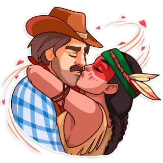 💋 baiser, cowboy, amérindien, amour, romance telegram sticker
