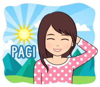 ☀ PAGI desenho animado, manhã, menina, sol, saudação whatsapp sticker